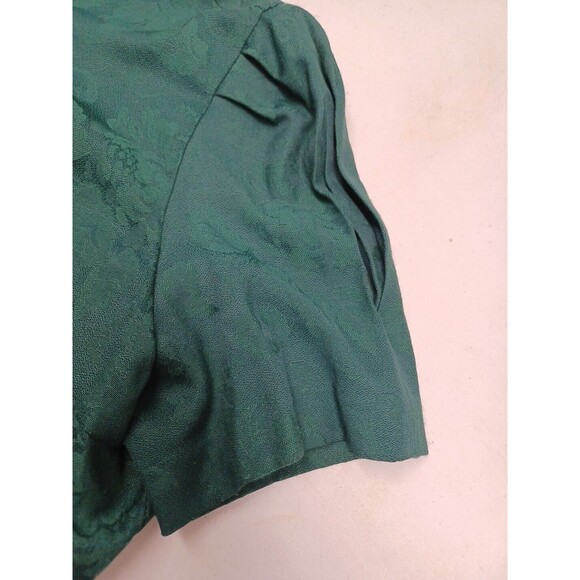 Vtg Karin Stevens Green Dress Jacquard Modest Mennonite Sz 14 - Picture 8 of 11